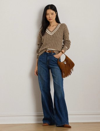 Lauren Ralph Lauren Cable-Knit Cotton Cricket Sweater - Beige - M