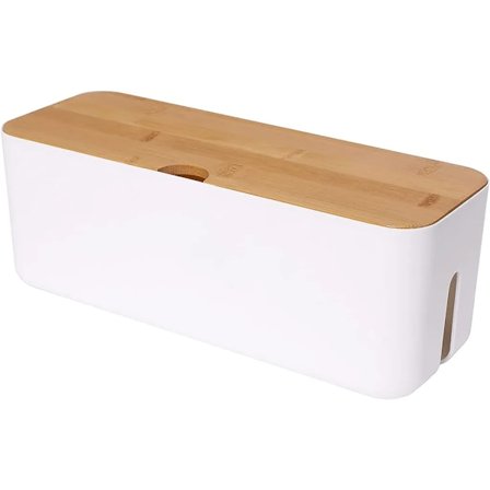 Kabellåda med Lock och Gummifötter - Organizer för Grenuttag och Kablar - Liten, Vit