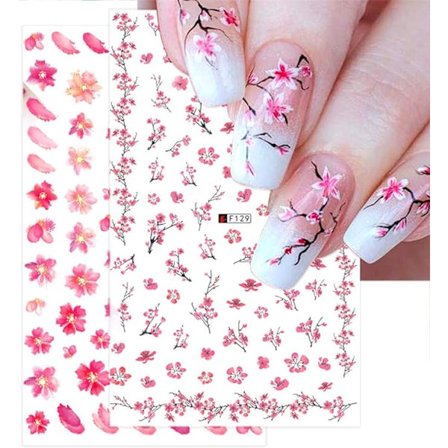 3 ark med blommiga nagelklistermärken, vår Sakura nagelkonstdekaler Sum