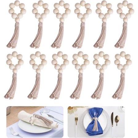 Serviettringar, Set om 12, Handgjorda Bondgårdsträpärlor