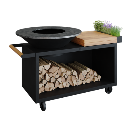 OFYR Island Black 100 PRO TW Grillbord med flaskställ Skärbräda i teak, Matlagning & grillar