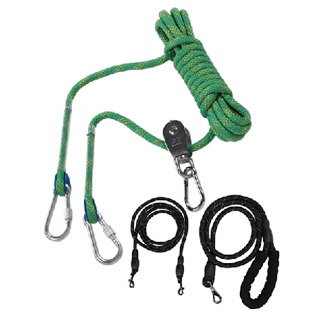 Hundebindingskabel for camping Reflekterende Heavy Duty Overhead Trolley System med Hundeløper Kabel for Utendørs Hage Gåing Grønn