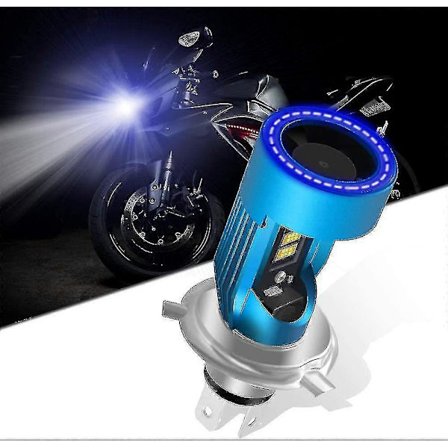 H4 Hs1 Led Motorcykel Forlygtepære Med Blå Angel Eye 9003 Hs1 Høj/Lav Led Forlygte 12v 2600lm