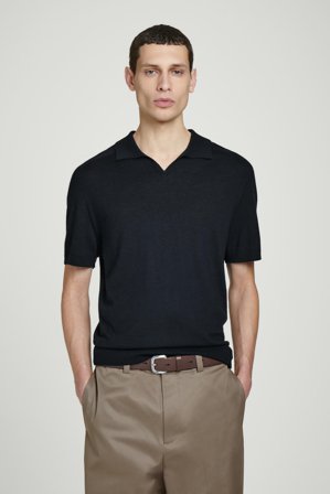 COS Homme Fine-Knit Cashmere Open-Collar Polo Shirt in Bleu