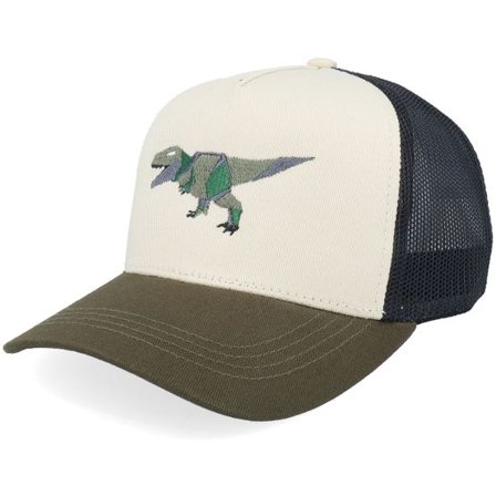 Kiddo Cap - Beige trucker Keps - Kids Green Paper T-rex Stone/Black/Olive A-frame Trucker @ Hatstore