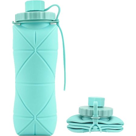 Vikbar Vattenflaska Silikon Hopfällbara Vattenflaskor Stor Kapacitet Lättviktsflaska (Blå, 600ml)