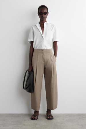 COS Women's Pleated Barrel Leg Chinos in Beige