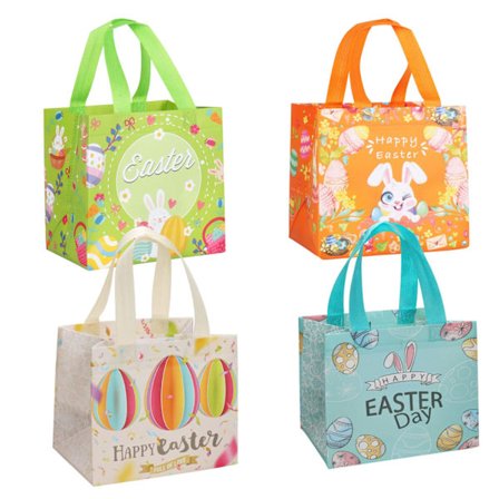 4 pakker gjenbrukbare gaveposer, godteposer med håndtak, non-woven poser til påskefest