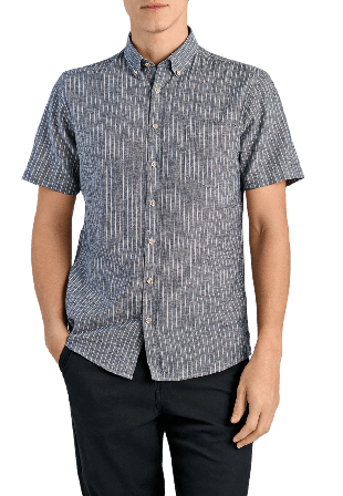 Lindbergh Cotton/linen shirt S/S Skjortor Herr Blå L