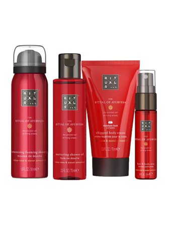 Rituals The Ritual of Ayurveda Set cont.: Foaming Shower Oil 75 ml + Shower Gel 50 ml + Hair and Body Mist 20 ml + Body Cream 70 ml 1.0items