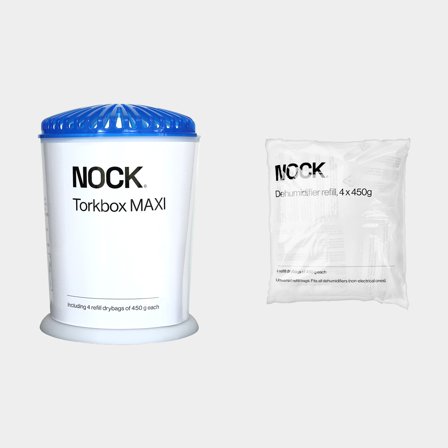 Deumidificatore NOCK Torkbox MAXI, superficie fino a 40 m², ricaricabile + 8 cartucce essiccanti (8 x 450 grammi)