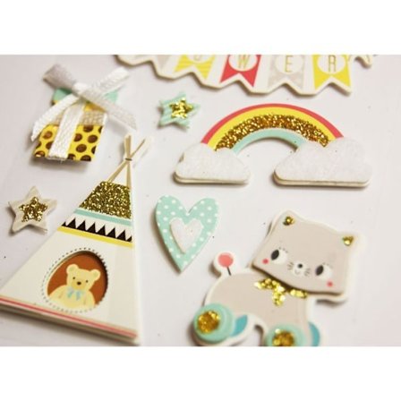 Präglade klistermärken med förgyllning - Baby Shower - Moln