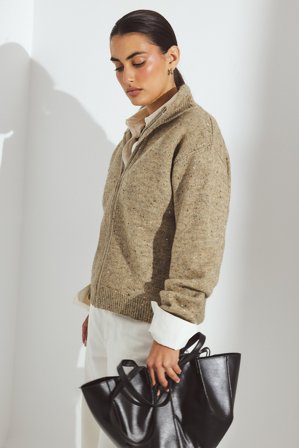 NA-KD Pull zippé en maille à fils noués - Pulls - Beige - S