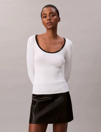 Calvin Klein Jeans Ls Color Blocked Cotton Sweater - White - S