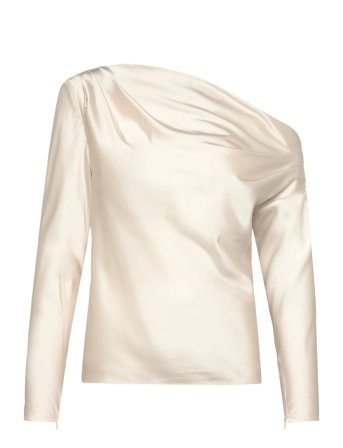 Lauren Ralph Lauren Satin Charmeuse Off-The-Shoulder Blouse - Cream - M