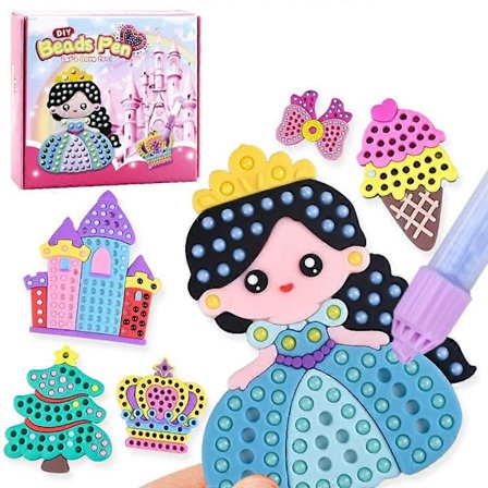 DQ25-2 DIY Perlekunstsæt til Børn 9 Mønster Tryk-På Perlesæt Kreativt Prinsesse Legetøj Pædagogisk C[D]