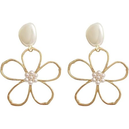 Daisy Dangle Øredobber Hule Blomst Store Øredobber Legering Perle Øredobb Dobbelt Lag Blomster Stud Øredobber Elegante Dangle Drop Øredobber Smykker 