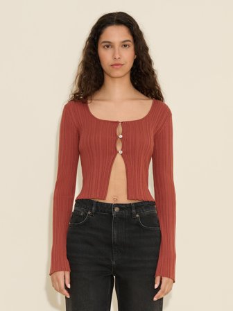 Holzweiler Uneven Rib Knit Cardigan - Dk. Orange - Women's - L
