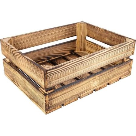 Flamed Wood Crate - CREATIVE DECO - 40 x 30 x 15 cm - Träförvaringslåda - Vintage trälåda