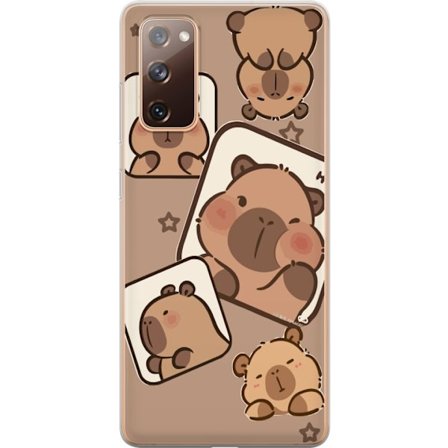 Yhteensopiva Puhelinkuori Samsung Galaxy S20 FE Capybara Frame Friends Leikkisä suunnittelu, jossa on pieniä kapibaareja ruuduissa tähtien ja vaalean