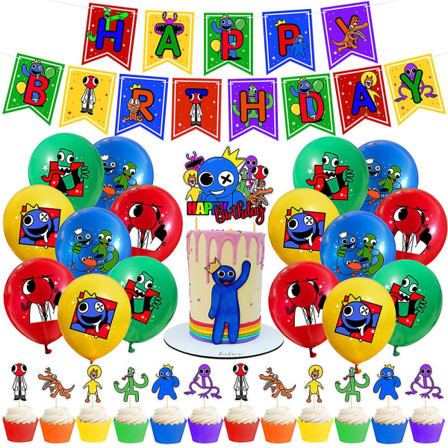 Rainbow Friends Tema Bursdagsfest Rekvisitter Ballonger Banner Kake Toppers Dekorasjoner Dekorer