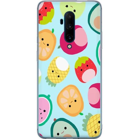 Kompatibel Mobilcover til OnePlus 7T Pro Mønster af kawaii frugter som jordbær citron ananas og avocado på lyseblå baggrund