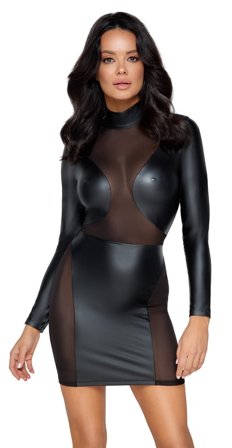 KORT LÅNGÄRMAD SVART KLÄNNING I MATTE LOOK - Vuxen.se - Sexig klänning i spets & glansigt material