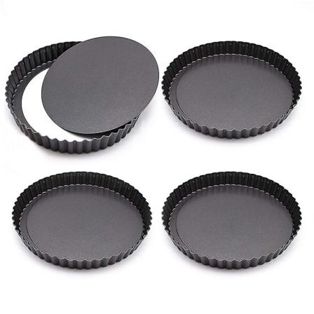 4 stk. tærteform, mini non-stick 4 tommer tærteforme sort rund tærte quicheform aftagelig bund til tærte, pizza