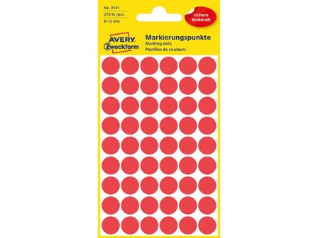 Avery Färgkodningsprickar ø12 mm röd 270/fp - Lyreco - Emballage och lagerutrustning > Etiketter och godsmärkning > Märk- och färgsignalsetiketter