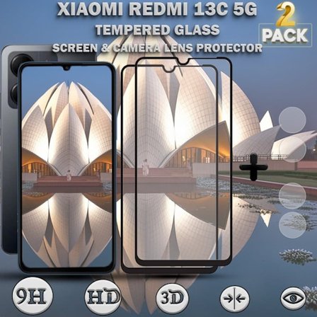 2-Pack XIAOMI REDMI 13C 5G Skärmskydd & 2-Pack linsskydd - Härdat Glas 9H - Super kvalitet 3D