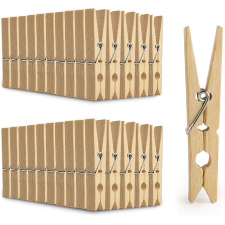 Bambuklämmor - 100-pack | Träklämmor | Starka klädnypor för tvättlinor | Konst, hantverk och fotoupphängning