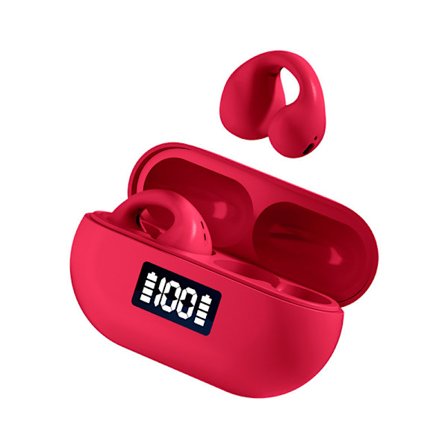 Smarta trådlösa Bluetooth hörlurar med öppen brusreducering med trådlös laddningsbox och digital display Sport Bluetooth hörlurar (rosaröd)