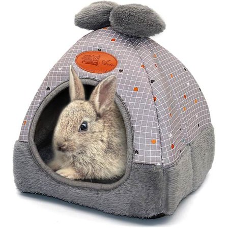 Kaninbädd Varm Marsvin Grottbädd Söt Rosett Hus Stor Gömställe Burtillbehör för Dvärgkanin Hamster Kanin Igelkott Chinchilla Grå