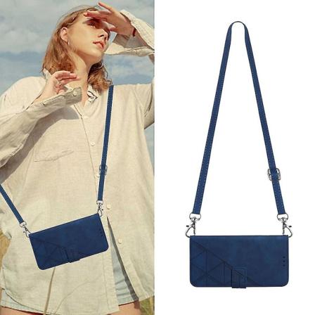 Fodral för iPhone SE 2020/ 8/ 7 Crossbody plånboksfodral, justerbar avtagbar snodd nackrem med stativ läder korthållare skyddande fodral blue