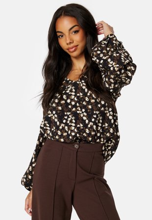 Object Collectors Item Leonora L/S V-Neck Top Black AOP:ANIMAL SPL Klær