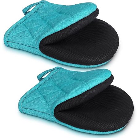 Dubbla ugnshandskar - Högtemperaturbeständiga - Miniugnshandskar - Korta (Korallblå)