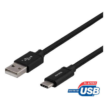 USB-A to USB-C cable, 2m, USB 2.0, braided, black