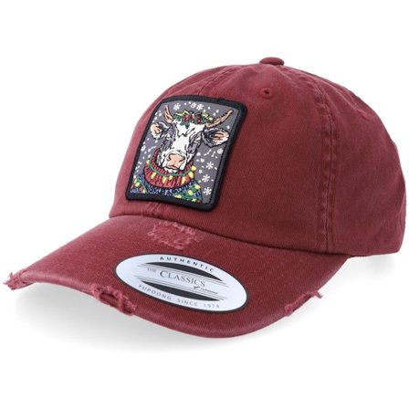 Ho-Ho-Hats - Rood unconstructed Cap - Silly X-mas Cow Maroon Destroyed Dad Cap @ Hatstore