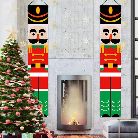 Jule Nøtteknekker Julebanner - Verandaskilt Innendørs Utendørs Juledekorasjoner, Nøtteknekker Soldat Vertikale Juleskilt, Banner For