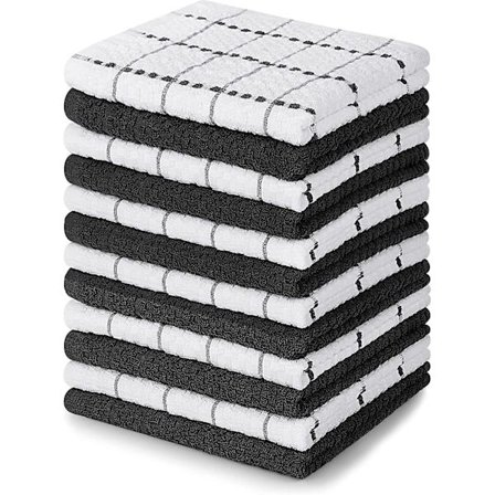 Keittiöpyyhkeet, 12 kpl - 38 x 64 cm, musta ja valkoinen - 100 % rengaskehrättyä puuvillaa, erittäin pehmeät ja imukykyiset astiapyyhkeet, teepyyhkeet