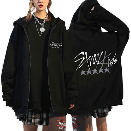 (AZC)Koreanska stjärnan Stray Kids sångargrupp hoodie herr huvtröja Svart 3