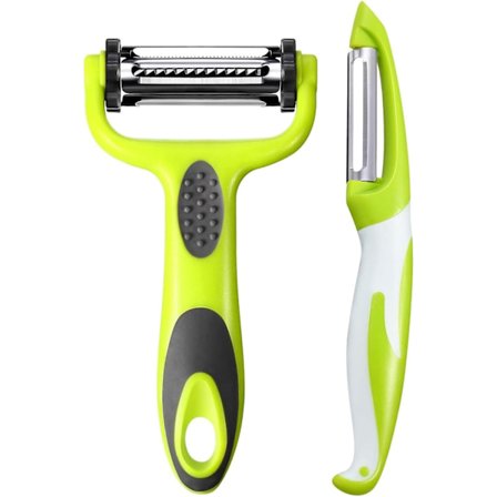 3 i 1 Julienneskræller, Frugt- og grøntsagsskræller, Grøntsagsskræller med skridsikkert håndtag er ideel til at skrælle kartofler, gulerødder og 