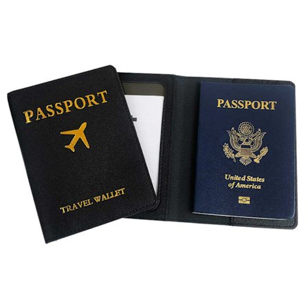 Passport Case Pass Holder Artificial Leather Black