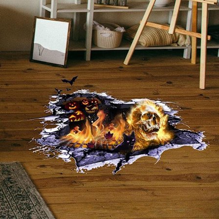 Halloween gulv væg lofter 22,7” x 43,7” klistermærker 3D ild Sku