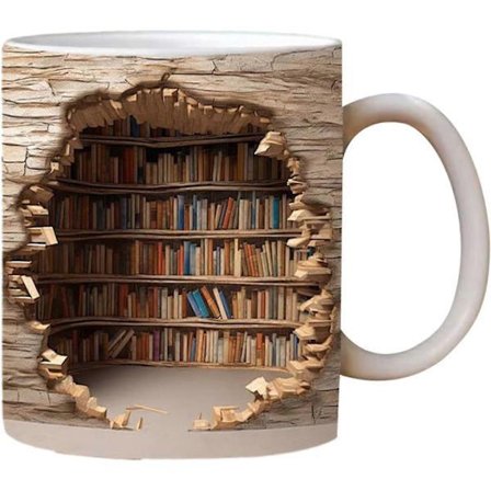 3D Bogreol Krus | Bogreol Kop | Kreativ Rumindretning Multifunktionel Keramisk Krus, Kaffekrus