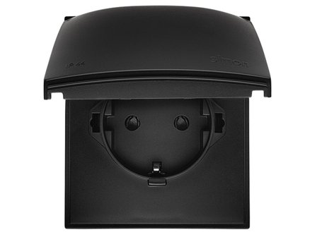 Simon Stikkontakt Enkel X4 IP44 påvegg 16A Sort