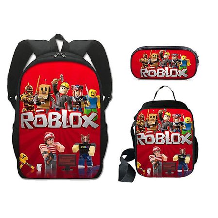 Børns Roblox Skole Taske Tredelt Sæt Omkringliggende Polyester Enkeltlags Blyantspose Frokostpose Rygsæk Pakke