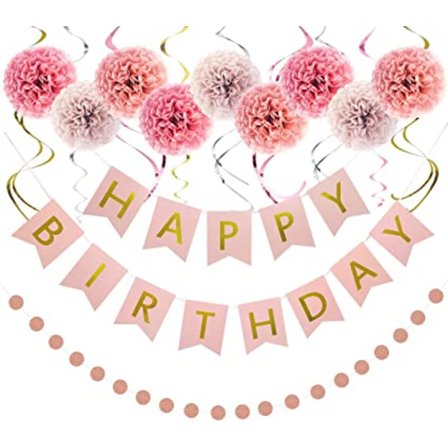 (Rose og gull) Bursdagspyntsett, bursdagspynt for