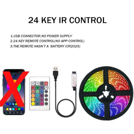 RGB LED lyskæde USB 1/2/3/4/5M LED lyskæde LED lysstreng, 5V lyskæde infrarød 24-knaps fjernbetjening qd