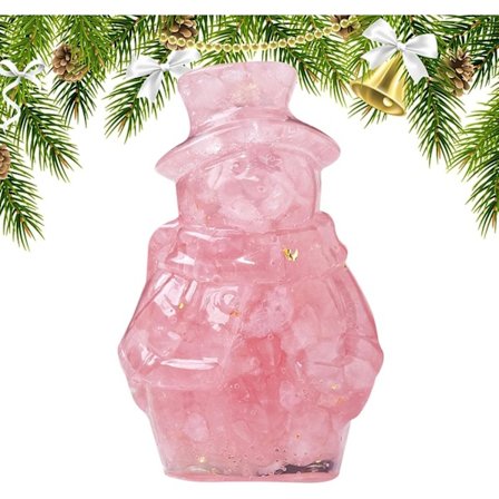 Krystall Snømann Figur - 3D Juledekorasjon Miniatyr, Rosakvarts